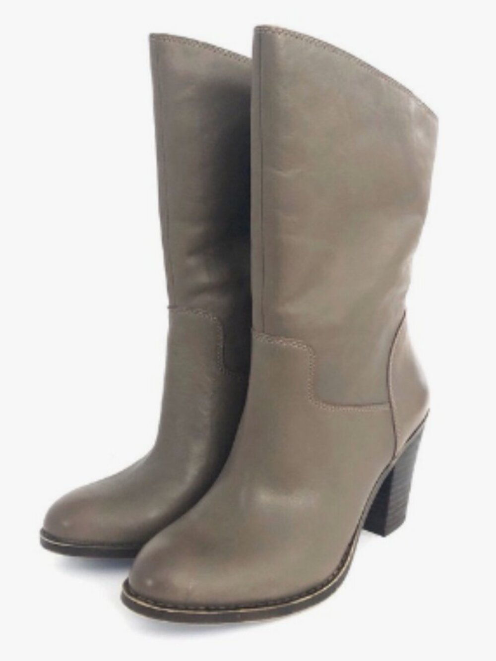Lucky Brand Taupe Leather Mid-Calf Boots | Western Chic Block Heel | Size 9
